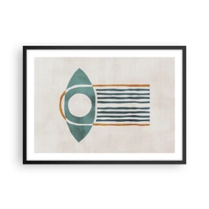 Poster in einem schwarzem Rahmen - Geometrisches Muster in Grün- und Orangetönen - 70x50cm - Zeichen und Rituale - Moderne Wanddekoration für Wohnzimmer und Schlafzimmer ARTTOR