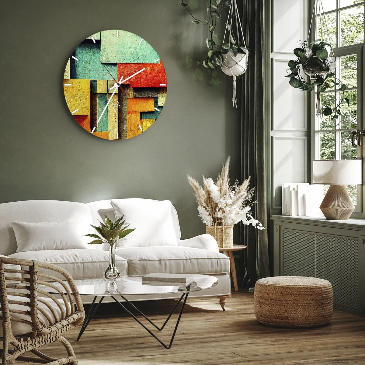 Wanduhr - Glasuhr - Bunte geometrische Blöcke im abstrakten Stil - 30x30cm - Festival der rechten Winkel - Moderne Wanddekoration für Wohnzimmer, Küche und Schlafzimmer ARTTOR