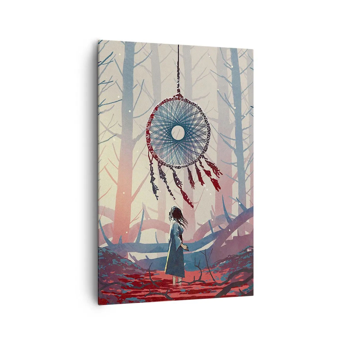 Bild auf Leinwand - Leinwandbild - Waldszene mit riesigem Traumfänger - 80x120cm - Geheimes Glücksritual - Moderne Wanddekoration für Wohnzimmer und Schlafzimmer ARTTOR