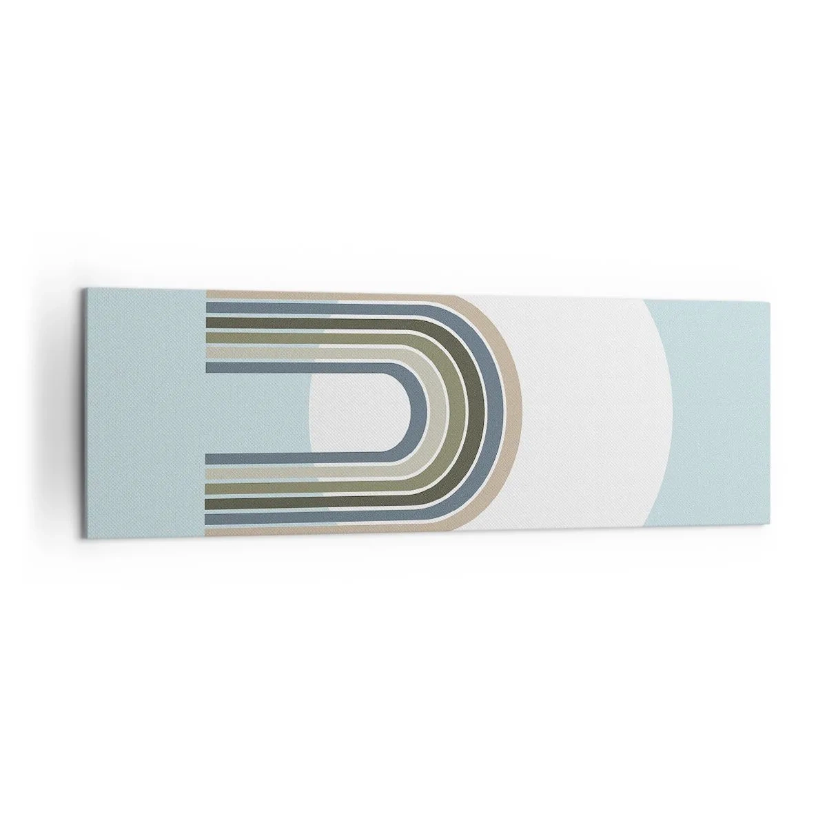 Bild auf Leinwand - Leinwandbild - Eine minimalistische Komposition mit einem Kreis und Linien auf pastellfarbenem Hintergrund. - 160x50cm - Unwiderstehliche Anziehungskraft - Moderne Wanddekoration für Wohnzimmer und Schlafzimmer ARTTOR