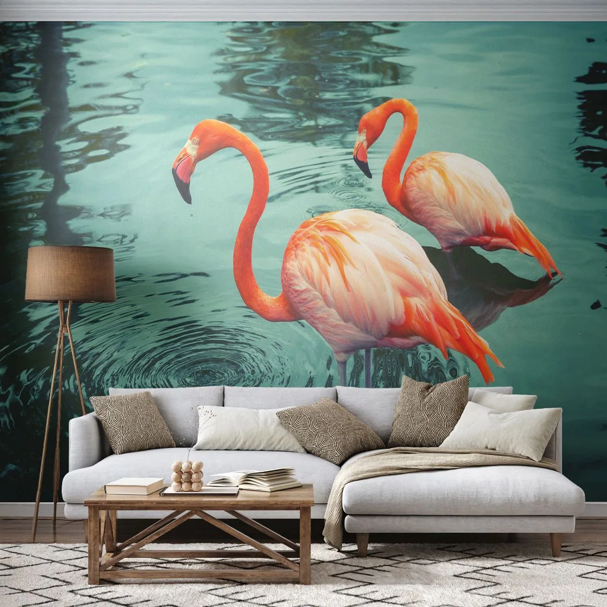 Selbstklebende Fototapete Deluxe Sticker - Wir sind jetzt in Mode - Flamingos, Vögel, Natur - 150x105 cm