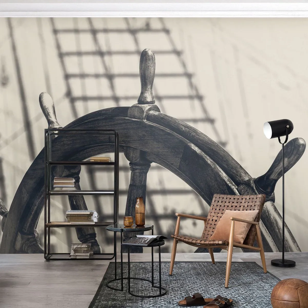 Fototapete Standard Eco - Meeresgeschichten - Nautisch, Segeln, Lenkrad - 200x140 cm