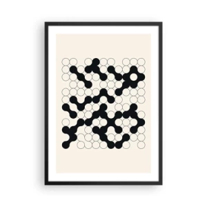 Poster in einem schwarzem Rahmen - Geometrische Komposition aus schwarzen und weißen Kreisen - 50x70cm - Chinesisches Spiel – Variation - Moderne Wanddekoration für Wohnzimmer und Schlafzimmer ARTTOR