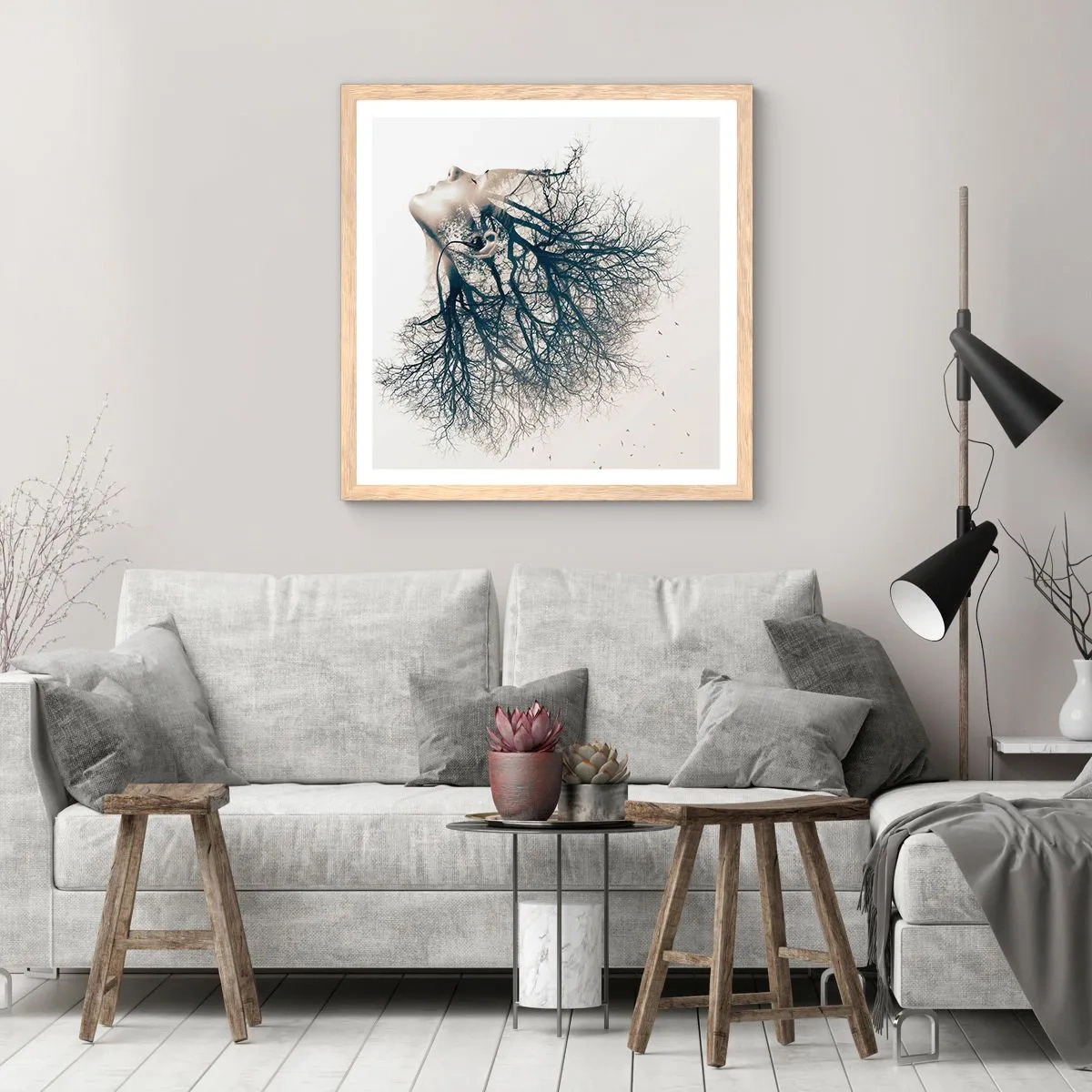 Poster in einem Rahmen aus heller Eiche - Dem Rauschen der Bäume lauschen - 40x40 cm