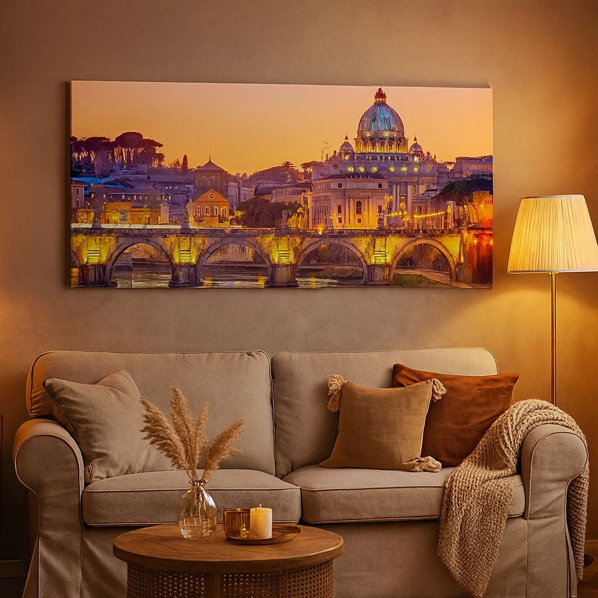 Bild auf Leinwand - Leinwandbild - Sonnenuntergang über der ewigen Stadt - 100x40 cm
