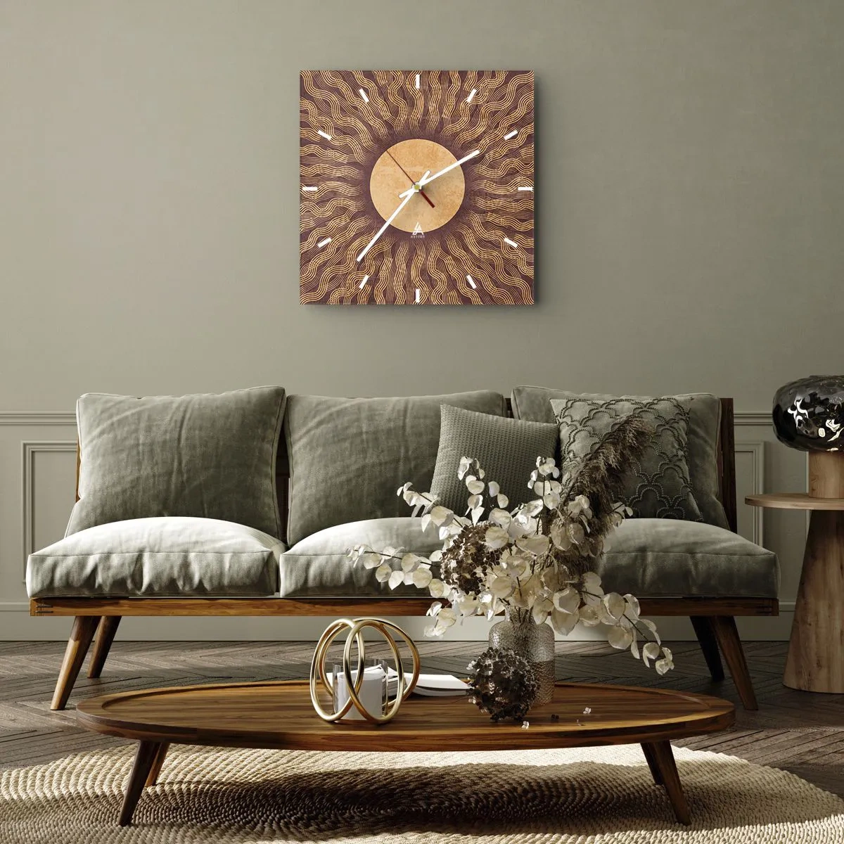 Wanduhr - Glasuhr - Sonnensymbol - 40x40 cm