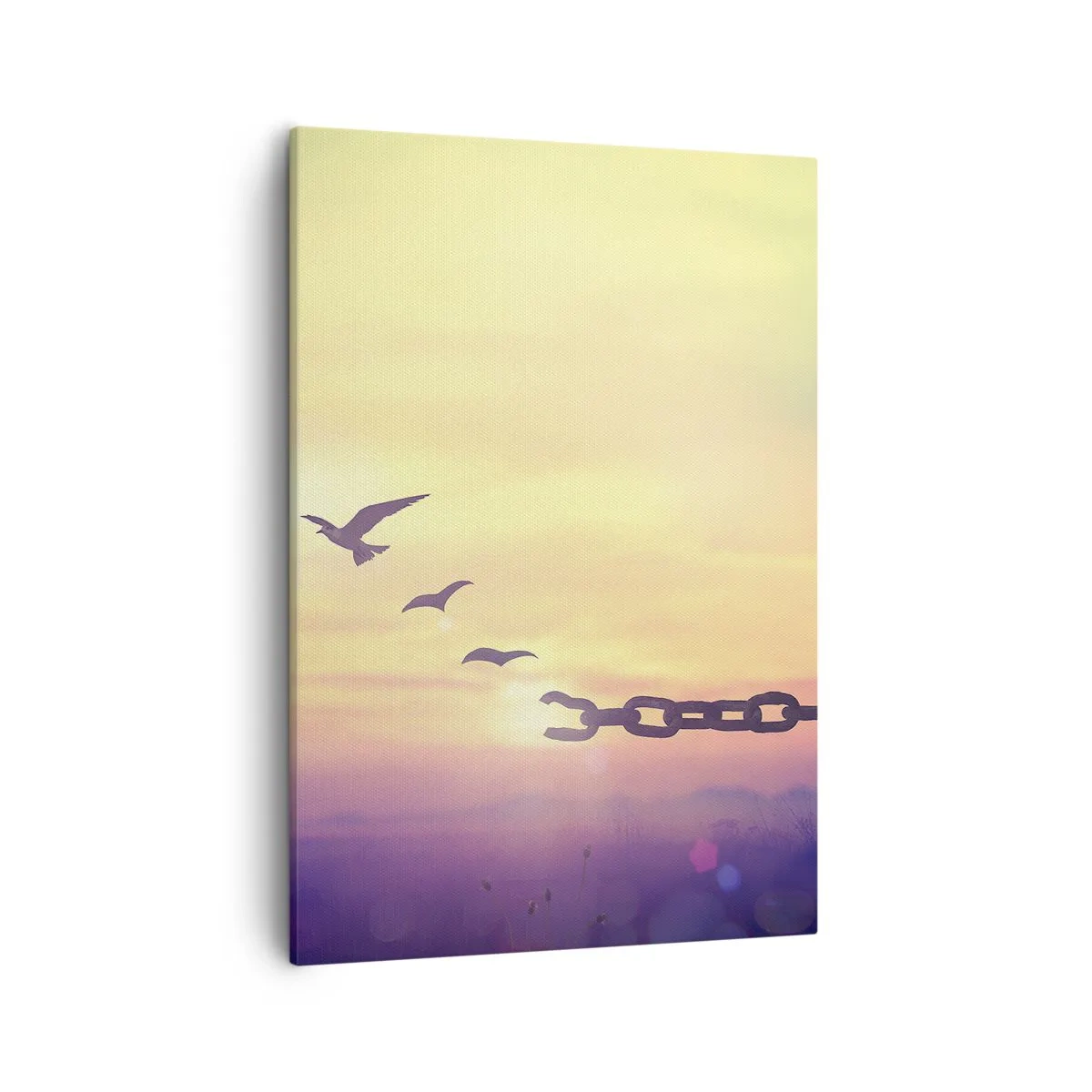 Bild auf Leinwand - Leinwandbild - Symbol der Freiheit mit Vögeln und einer zerbrochenen Kette - 50x70cm - Der Sieg der Freiheit - Moderne Wanddekoration für Wohnzimmer und Schlafzimmer ARTTOR