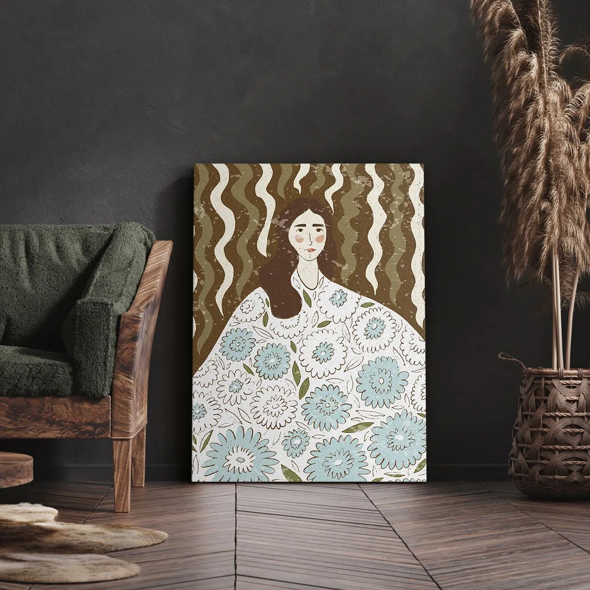 Bild auf Leinwand - Leinwandbild - Porträt im floralen Gewand - 45x80 cm