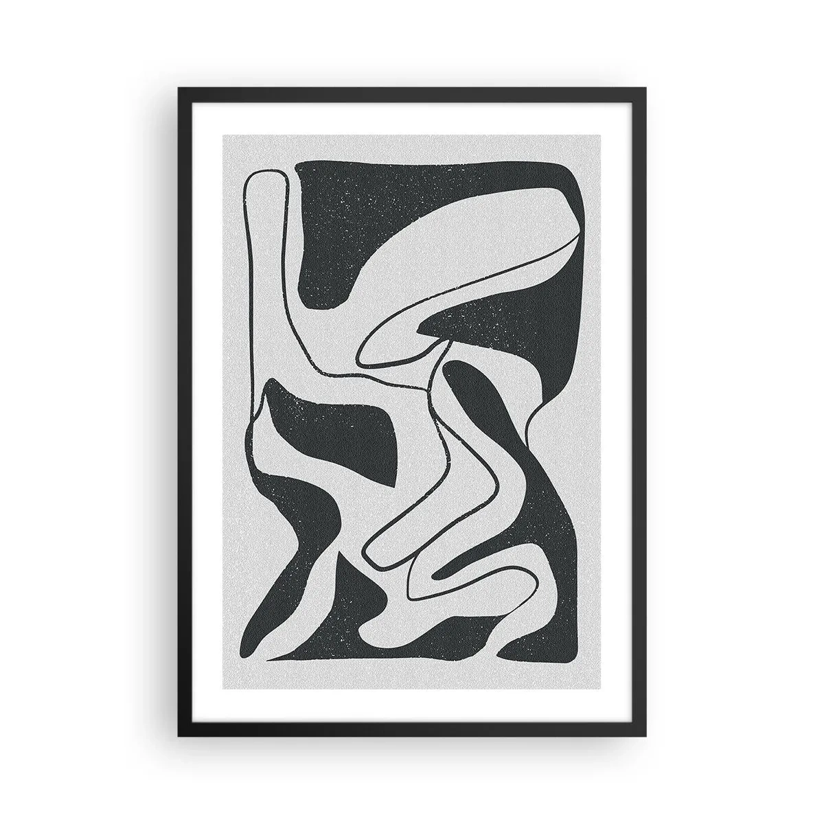 Poster in einem schwarzem Rahmen - Schwarz-Weiß-Abstraktion mit organischen Formen - 50x70cm - Abstraktes Spiel im Labyrinth - Moderne Wanddekoration für Wohnzimmer und Schlafzimmer ARTTOR