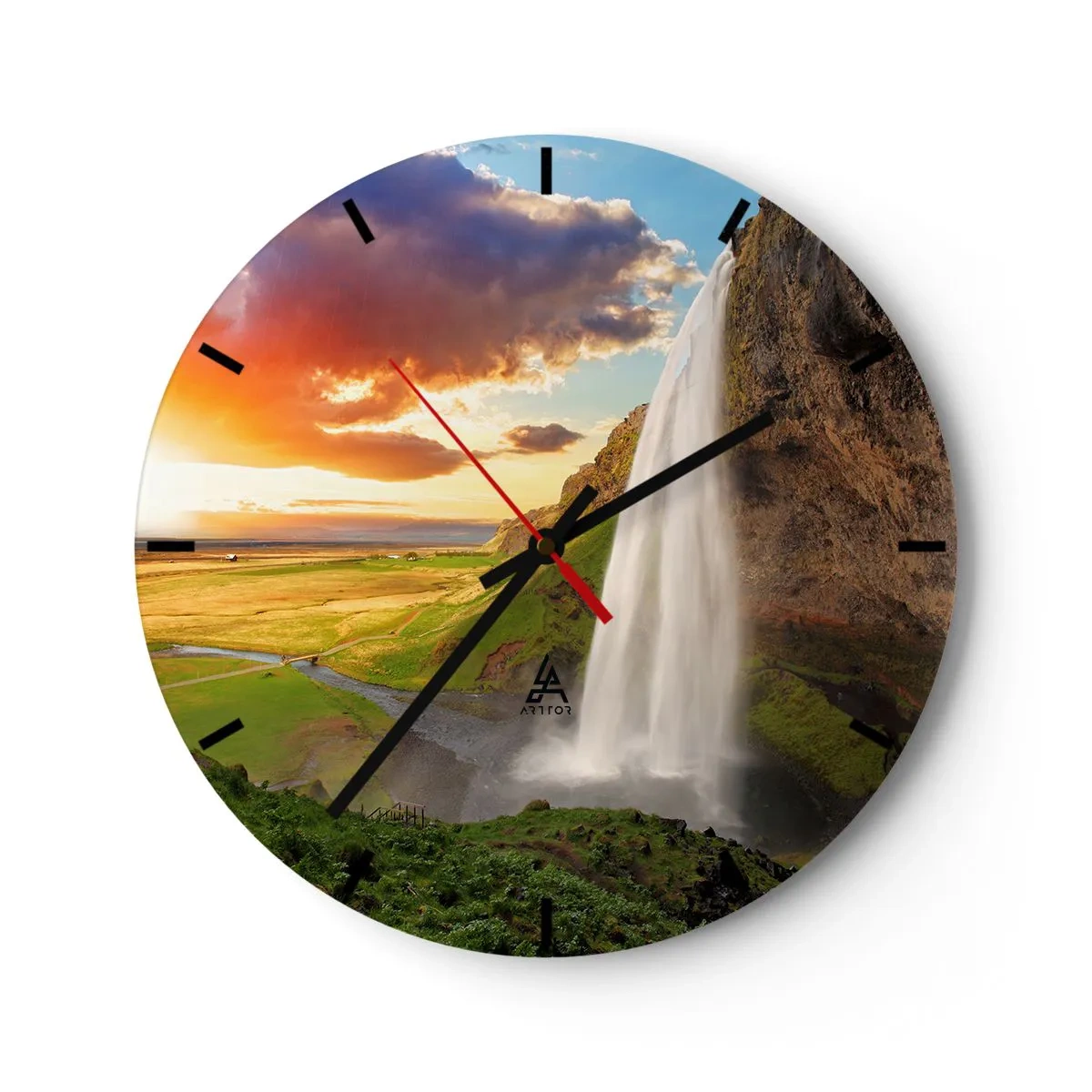 Wanduhr - Glasuhr - Die Fülle des isländischen Sommers - 40x40 cm