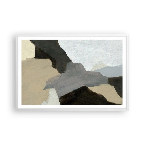 Poster in einem weißen Rahmen - Abstraktion: Scheideweg des Graus - 91x61 cm