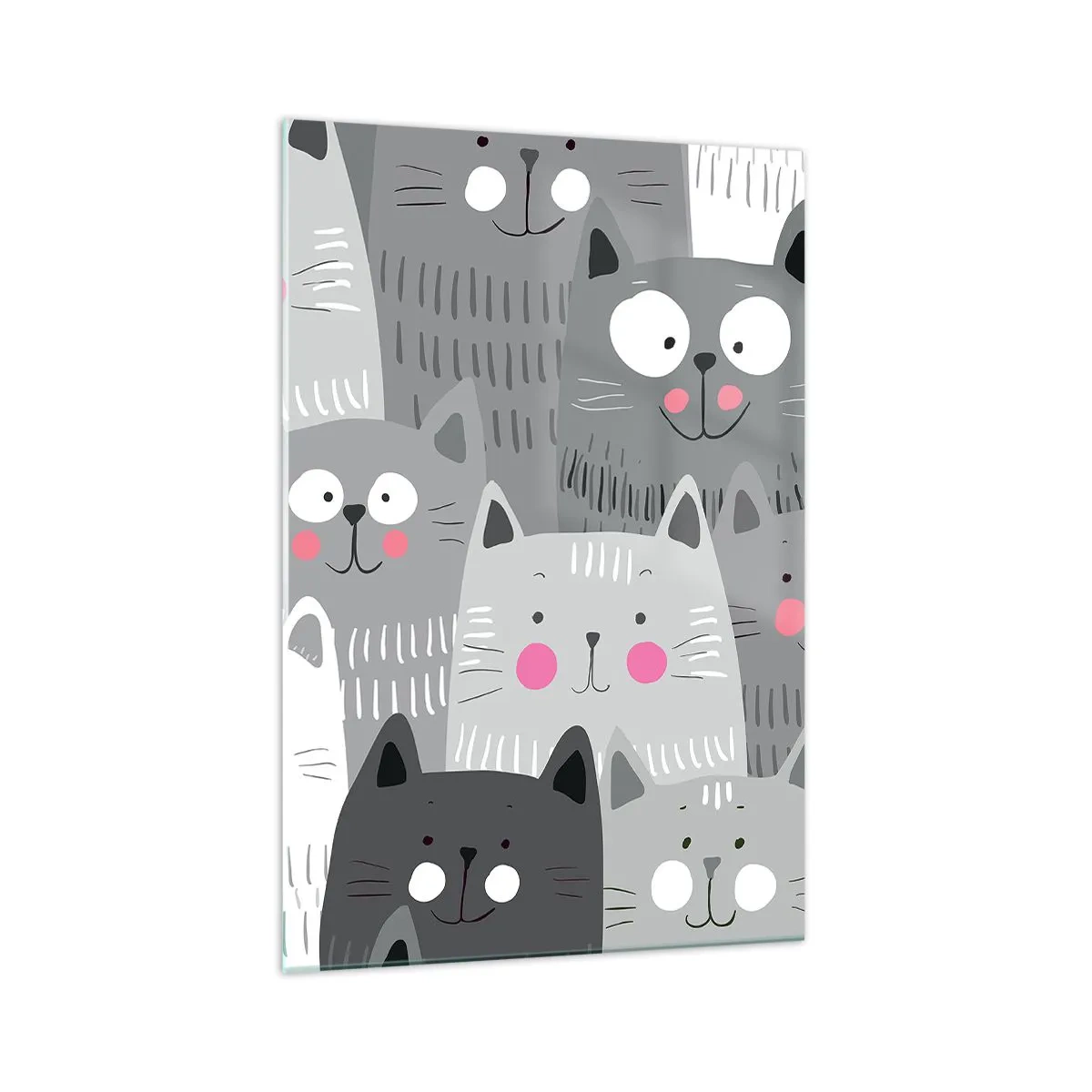 Glasbild - Bild auf glas - Ein lustiges Muster mit Katzen in Grautönen - 70x100cm - Katzenwelt - Moderne Wanddekoration für Wohnzimmer und Schlafzimmer ARTTOR