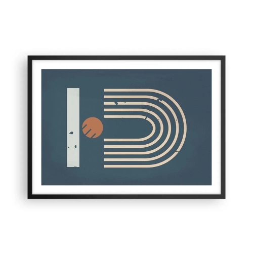 Poster in einem schwarzem Rahmen - Geometrisches Muster in Marineblau-, Beige- und Orangetönen auf dunklem Hintergrund - 70x50cm - Geometrie auf dem Granatapfel - Moderne Wanddekoration für Wohnzimmer und Schlafzimmer ARTTOR