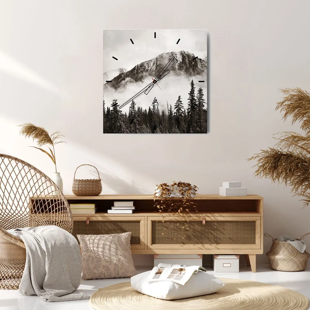 Wanduhr - Glasuhr - Lineal aus Granit - 30x30 cm