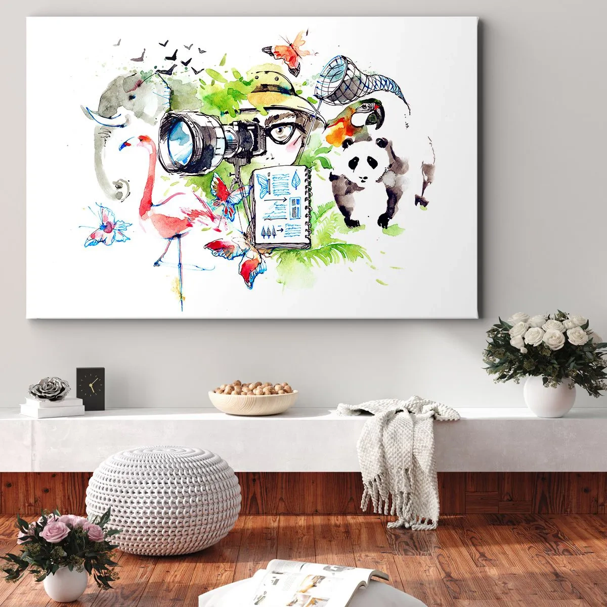 Bild auf Leinwand - Leinwandbild - Bunte Grafiken mit Natur- und Safari-Themen - 70x50cm - In der Linse eines Reisenden - Moderne Wanddekoration für Wohnzimmer und Schlafzimmer ARTTOR