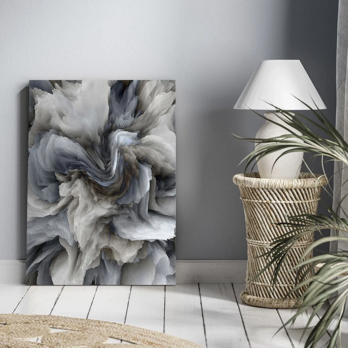 Bild auf Leinwand - Leinwandbild - Abstrakter Wirbel in Grau- und Blautönen - 50x70cm - Stein und Blume - Moderne Wanddekoration für Wohnzimmer und Schlafzimmer ARTTOR