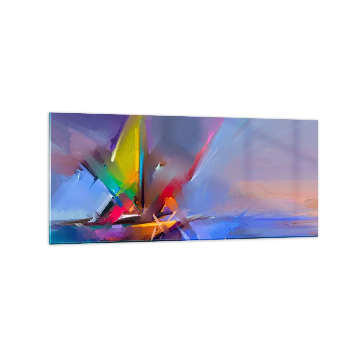Glasbild - Bild auf glas - Abstrakte Komposition mit intensiven Farben - 120x50cm - Propeller wie ein Vogel - Moderne Wanddekoration für Wohnzimmer und Schlafzimmer ARTTOR