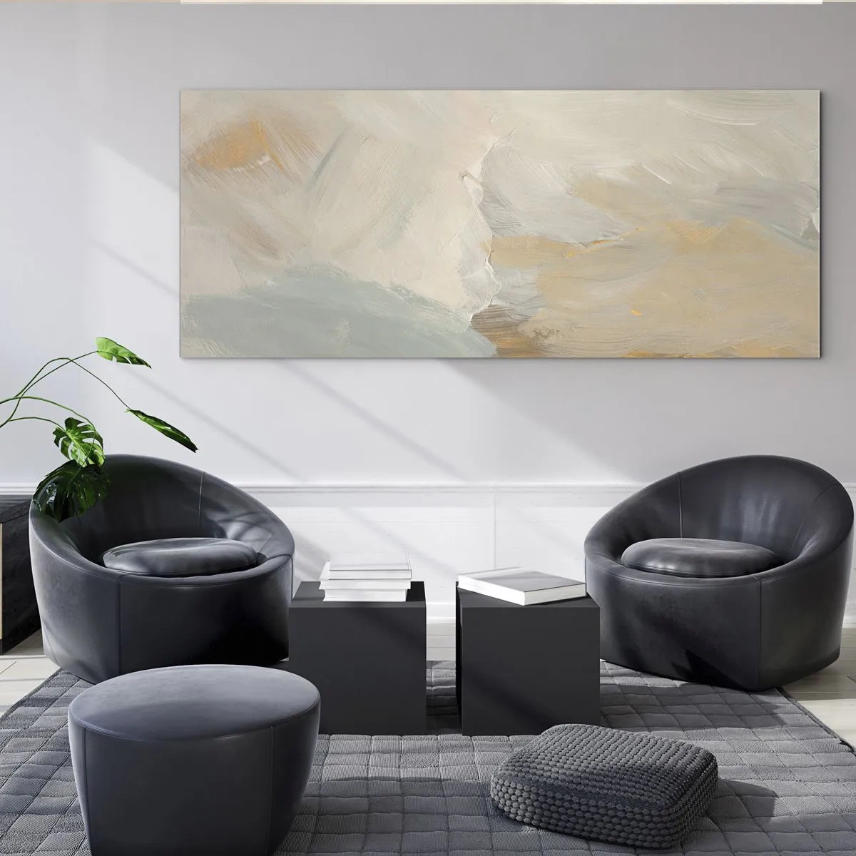 Glasbild - Bild auf glas - Zarte abstrakte Striche in Weiß- und Goldtönen - 160x50cm - Abstraktion – das Land der Sanftheit - Moderne Wanddekoration für Wohnzimmer und Schlafzimmer ARTTOR