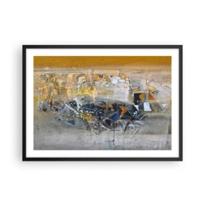 Poster in einem schwarzem Rahmen - Abstraktion mit dominanten Gelb- und Grautönen - 70x50cm - Alles wird gut - Moderne Wanddekoration für Wohnzimmer und Schlafzimmer ARTTOR