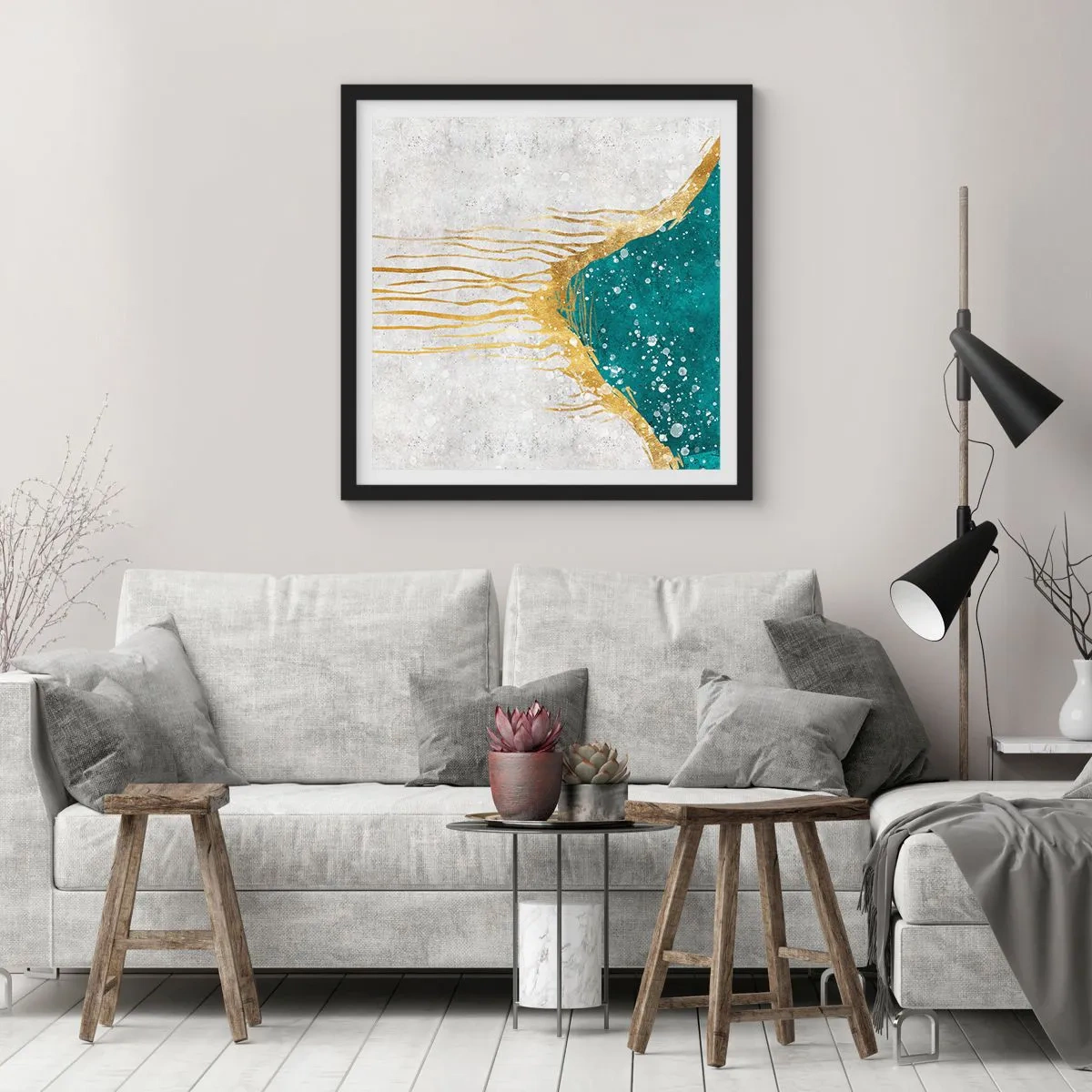 Poster in einem schwarzem Rahmen - Goldene Flut - 60x60 cm