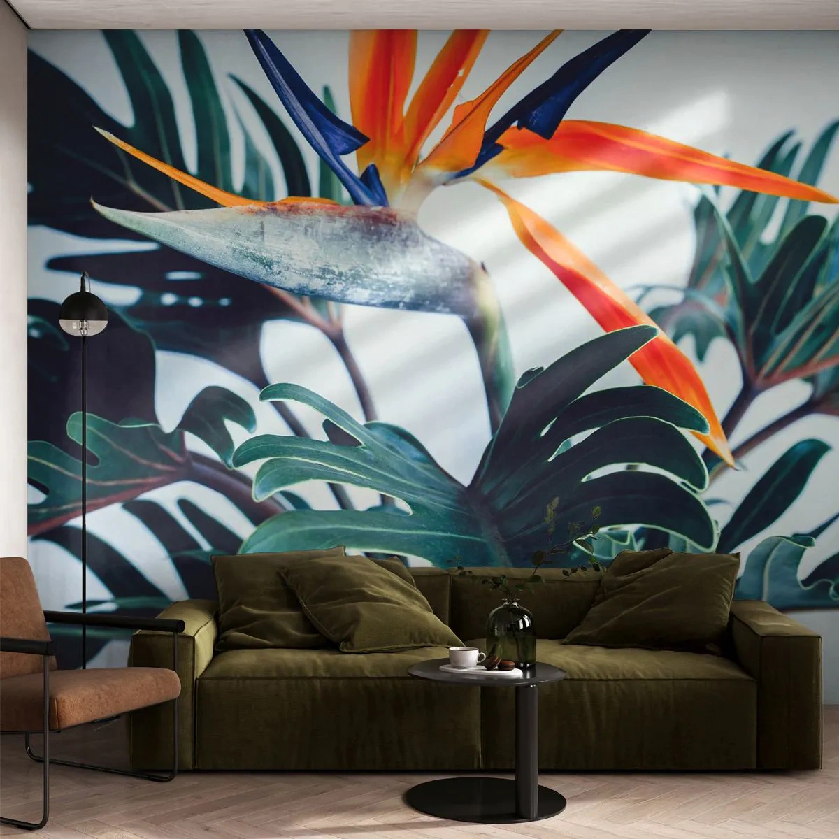 Fototapete Premium Sand - Vogelbusch - Pflanzen, Boho, Exotisch - 400x280 cm