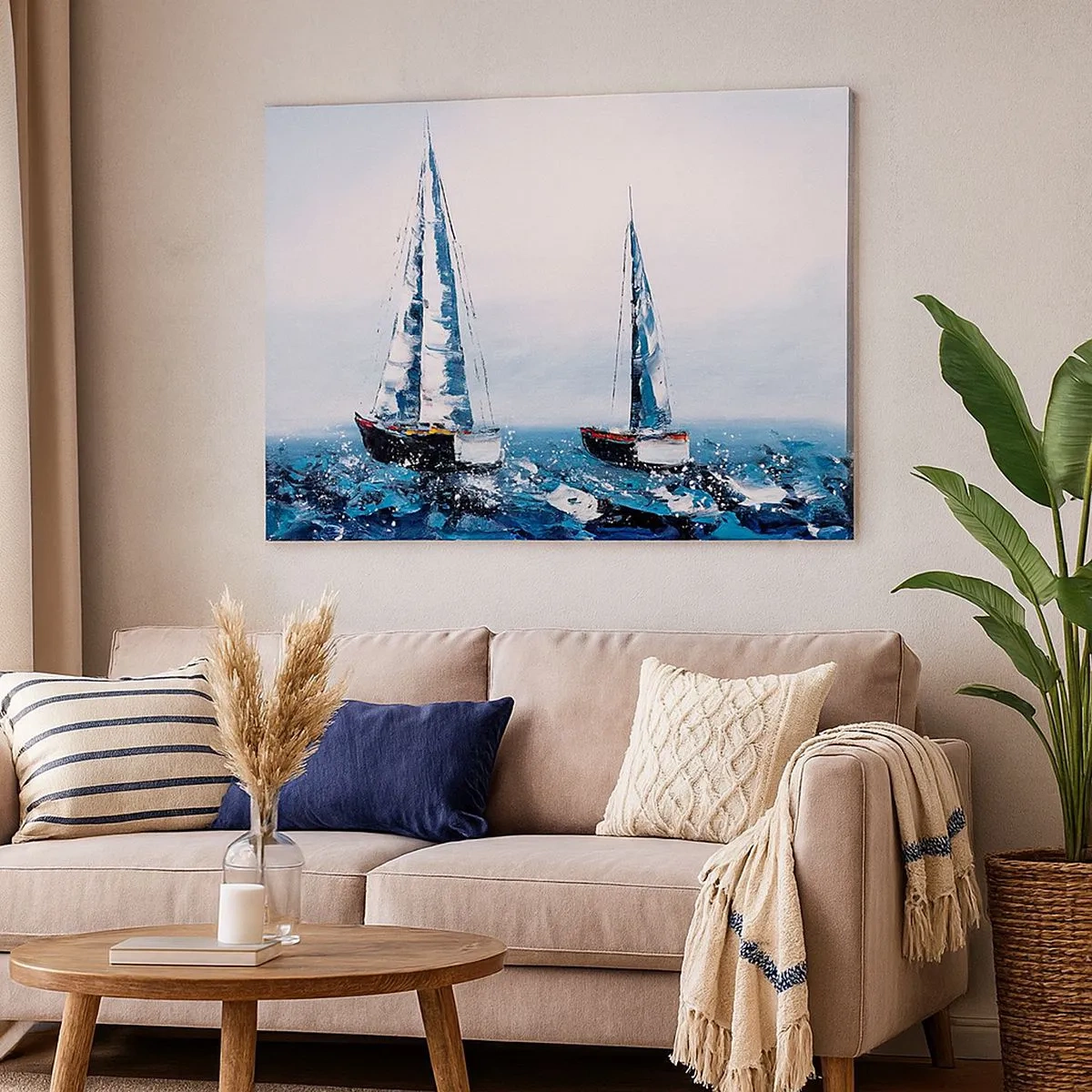 Bild auf Leinwand - Leinwandbild - Segelboote auf stürmischer See in malerischer Komposition - 70x50cm - Bruderschaft des Windes - Moderne Wanddekoration für Wohnzimmer und Schlafzimmer ARTTOR