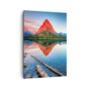 Bild auf Leinwand - Leinwandbild - Ein Berg, der sich bei Sonnenuntergang in einem See spiegelt - 50x70cm - Hitze und Kälte - Moderne Wanddekoration für Wohnzimmer und Schlafzimmer ARTTOR