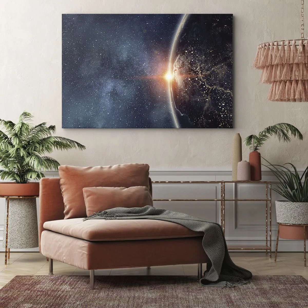 Bild auf Leinwand - Leinwandbild - Die Erde vom Weltraum aus gesehen mit der aufgehenden Sonne - 100x70cm - In einer neuen Perspektive - Moderne Wanddekoration für Wohnzimmer und Schlafzimmer ARTTOR
