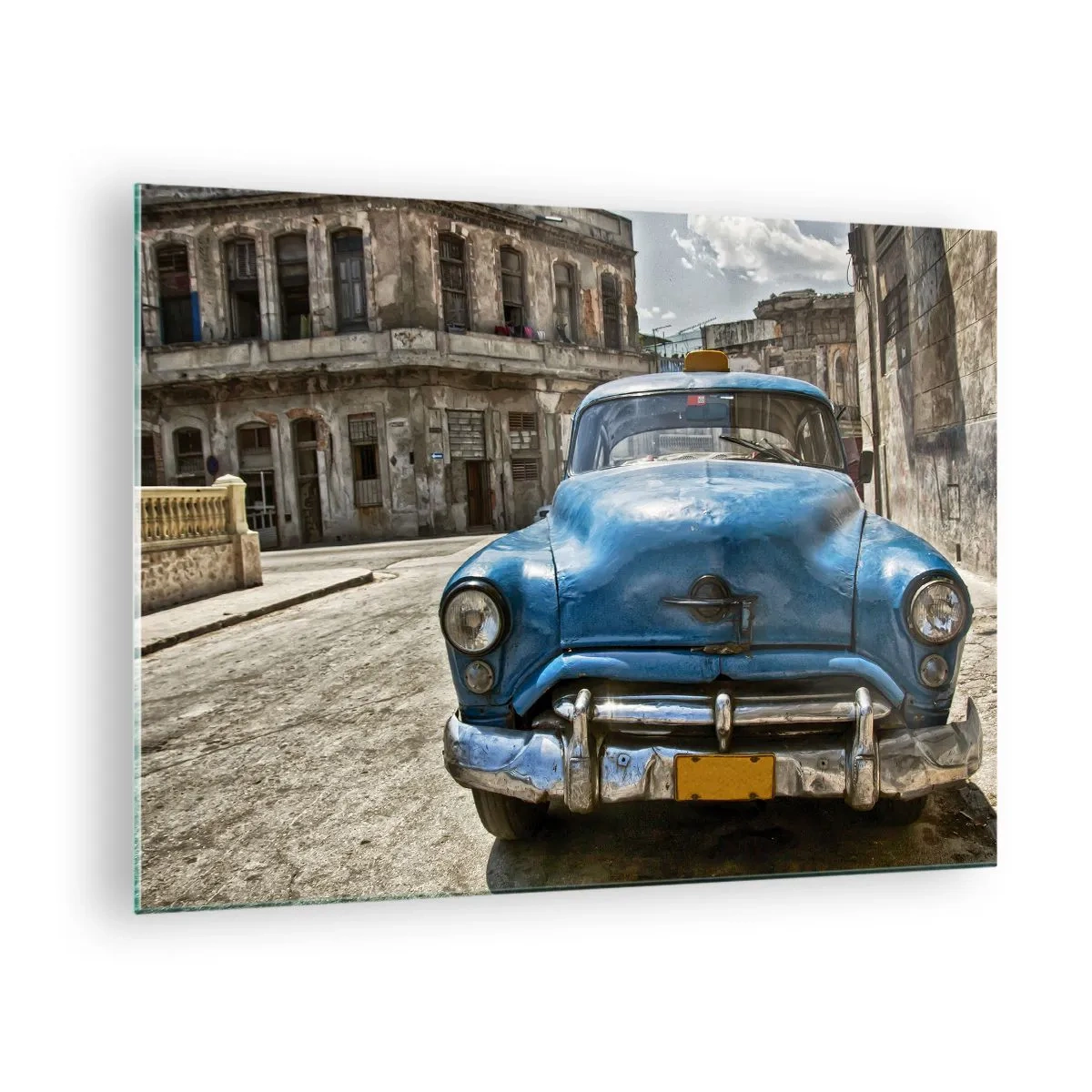 Glasbild - Bild auf glas - Kubanische Oldtimer auf den Straßen von Havanna - 70x50cm - Alt ist schön - Moderne Wanddekoration für Wohnzimmer und Schlafzimmer ARTTOR