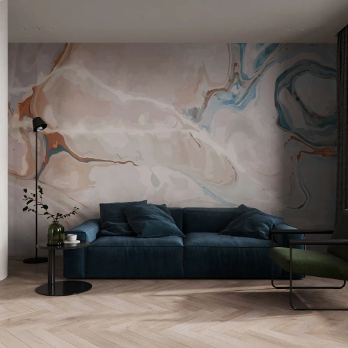 Fototapete Premium Canvas - Blau schlängelt sich unter dem Weiß - Abstraktion, Stück, Modernes Muster - 500x350 cm