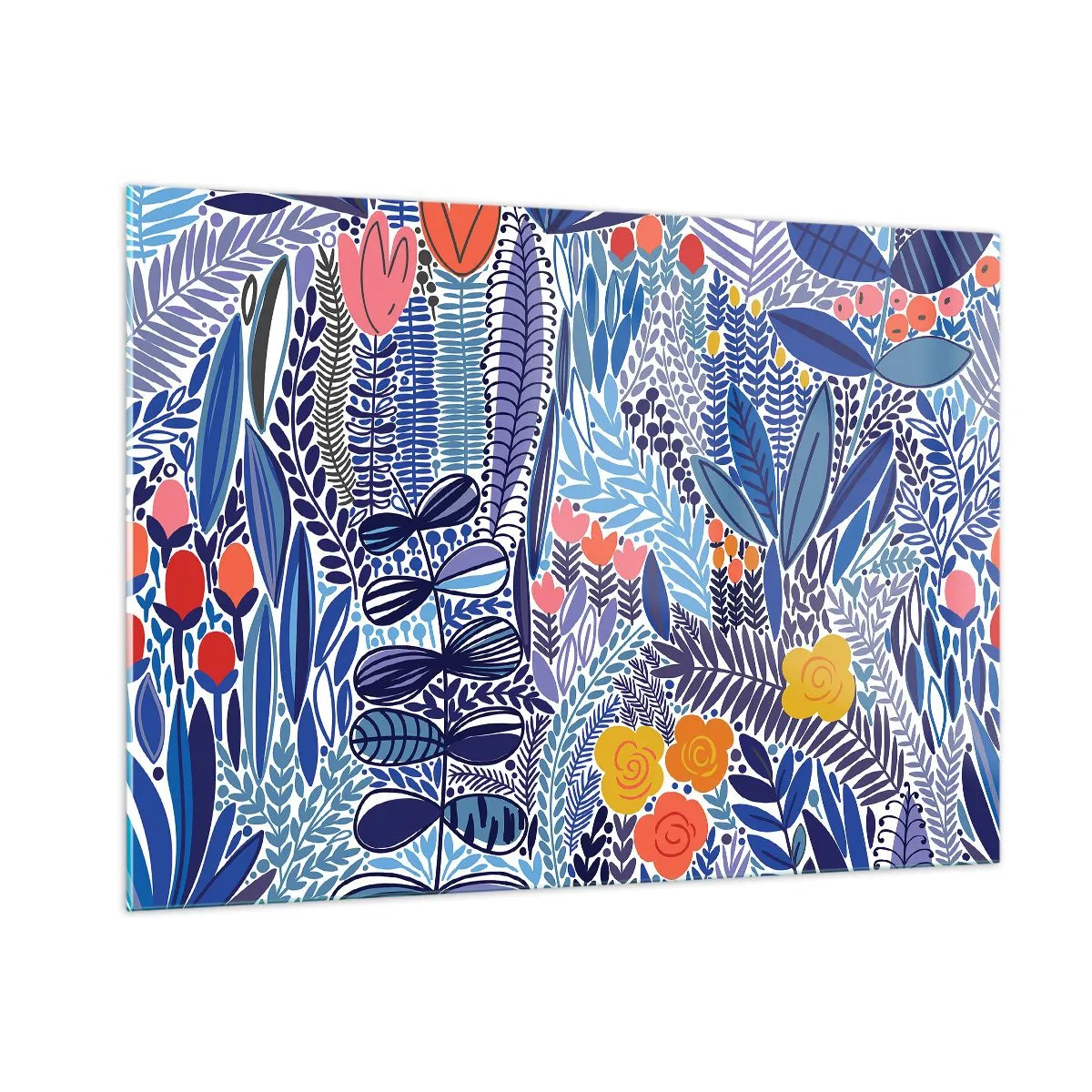 Glasbild - Bild auf glas - Eine farbenfrohe Pflanzenkomposition im tropischen Stil - 100x70cm - Hawaiianischer Garten - Moderne Wanddekoration für Wohnzimmer und Schlafzimmer ARTTOR