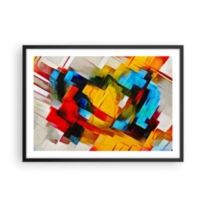 Poster in einem schwarzem Rahmen - Abstrakte geometrische Komposition in lebendigen Farben - 70x50cm - Ein bunter Interleaver - Moderne Wanddekoration für Wohnzimmer und Schlafzimmer ARTTOR