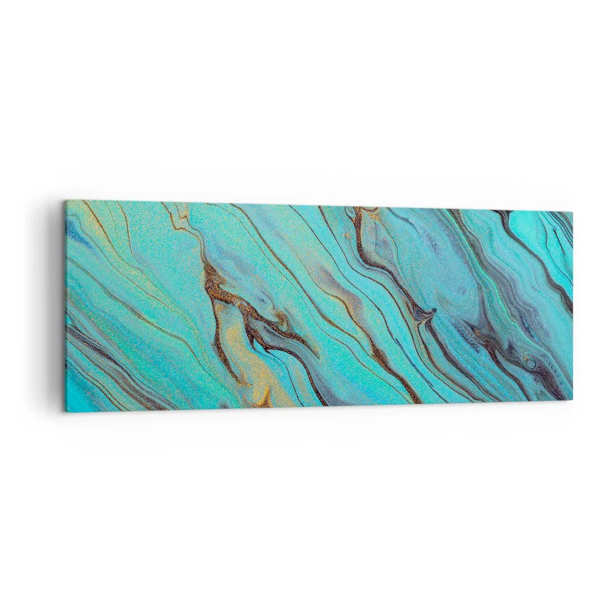 Bild auf Leinwand - Leinwandbild - Abstrakte Wellen in Türkis- und Goldtönen - 140x50cm - Türkisfarbene Flut - Moderne Wanddekoration für Wohnzimmer und Schlafzimmer ARTTOR