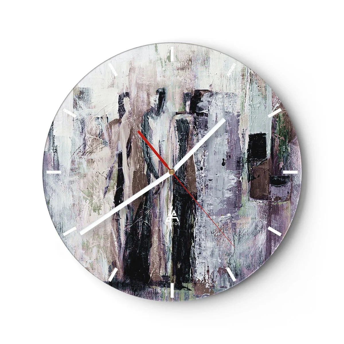 Wanduhr - Glasuhr - Abstrakte Figuren in einer gedämpften Farbpalette - 30x30cm - Die geheimnisvolle Drei - Moderne Wanddekoration für Wohnzimmer, Küche und Schlafzimmer ARTTOR