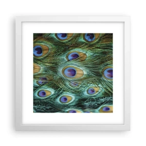 Poster in einem weißen Rahmen - Ein Blick mit Pfauenaugen - 30x30 cm