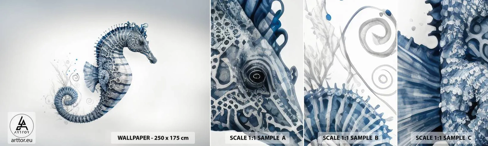 Fototapetenmuster Standard Eco - Subtiler Witz der Natur - Seepferdchen, Strand, Korallenriff - 100x30 cm