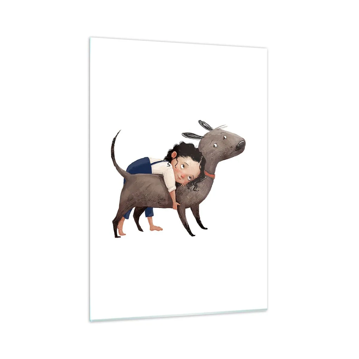 Glasbild - Bild auf glas - Ein Mädchen umarmt einen großen Hund auf weißem Hintergrund - 50x70cm - Beste Freunde - Moderne Wanddekoration für Wohnzimmer und Schlafzimmer ARTTOR