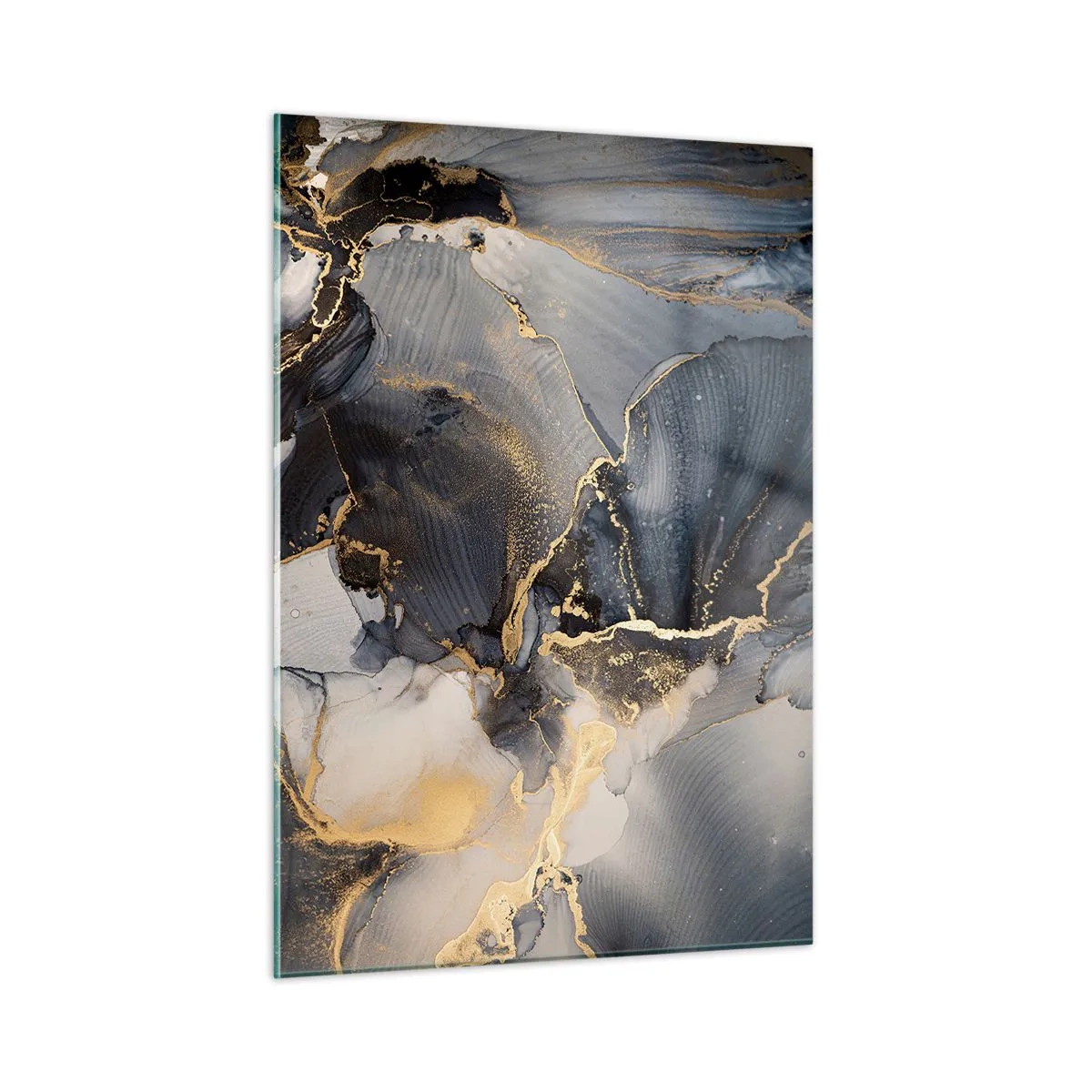 Glasbild - Bild auf glas - Dunkle Abstraktion mit Marmoreffekt und goldenen Adern - 50x70cm - Leben aus Stein - Moderne Wanddekoration für Wohnzimmer und Schlafzimmer ARTTOR