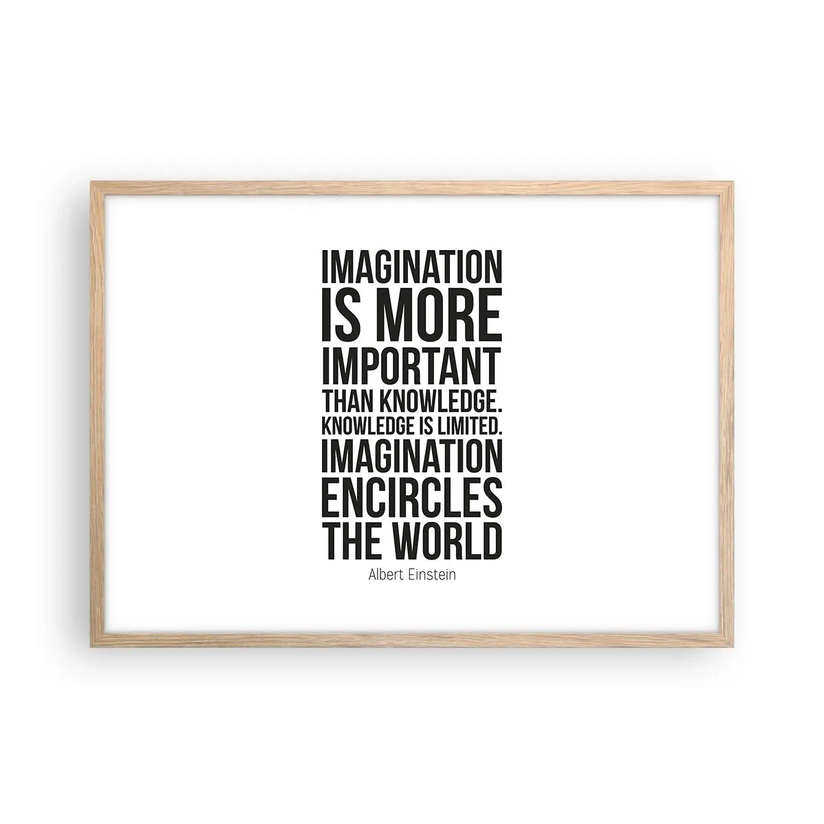 Poster in einem Rahmen aus heller Eiche - Einstein über die Kraft der Vorstellungskraft - 70x50 cm