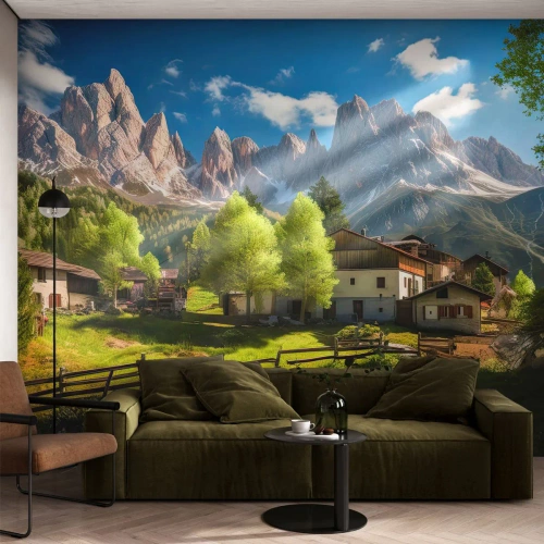 Selbstklebende Fototapete Deluxe Sticker - Alpenidylle - Berge, Landschaft, Alpen - 350x256 cm