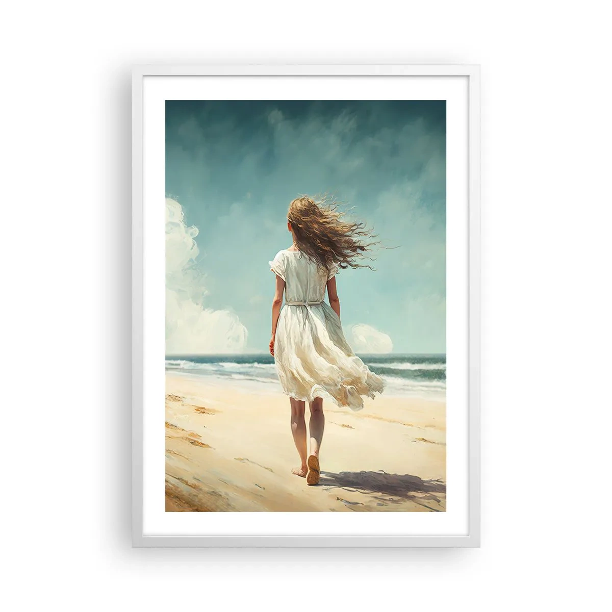 Poster in einem weißen Rahmen - Der Sonne und dem Wind begegnen - 50x70 cm