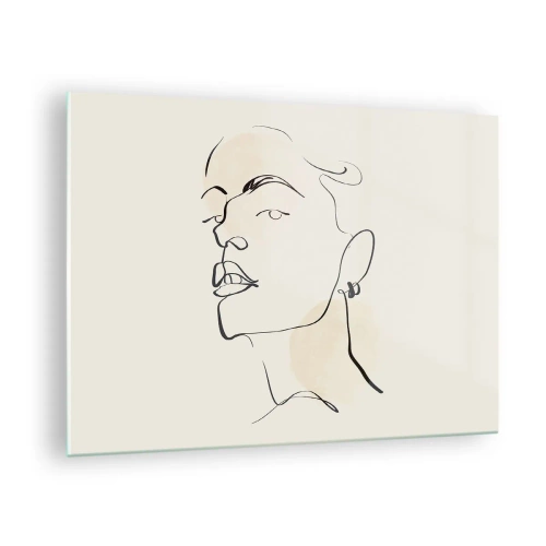 Glasbild - Bild auf glas - Porträt einer Frau in minimalistischen Linien auf hellem Hintergrund - 70x50cm - Ein stolzer Blick - Moderne Wanddekoration für Wohnzimmer und Schlafzimmer ARTTOR