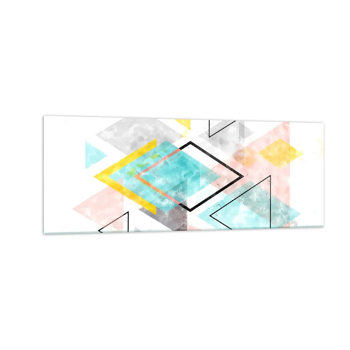 Glasbild - Bild auf glas - Bunte geometrische Muster auf weißem Hintergrund - 140x50cm - Geometrisches Spiel - Moderne Wanddekoration für Wohnzimmer und Schlafzimmer ARTTOR