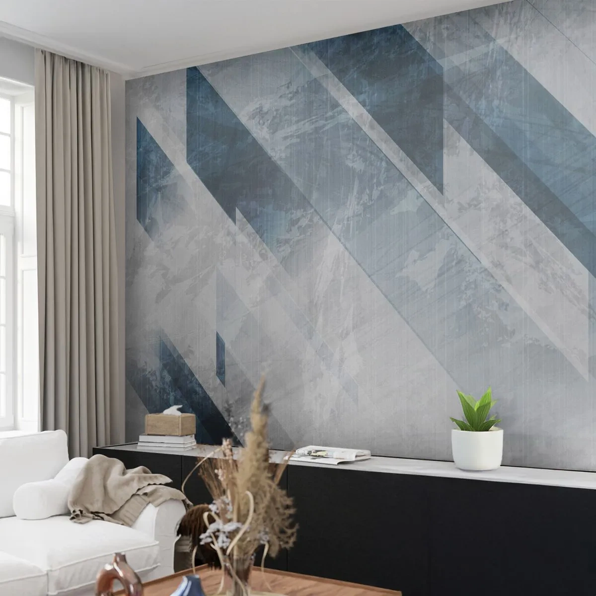 Fototapete Premium Sand - Abstrakte geometrische Formen in Grautönen - 100x70cm - Räumliche Komposition - graue Bewegung - Moderne Wanddekoration für Wohnzimmer und Schlafzimmer ARTTOR