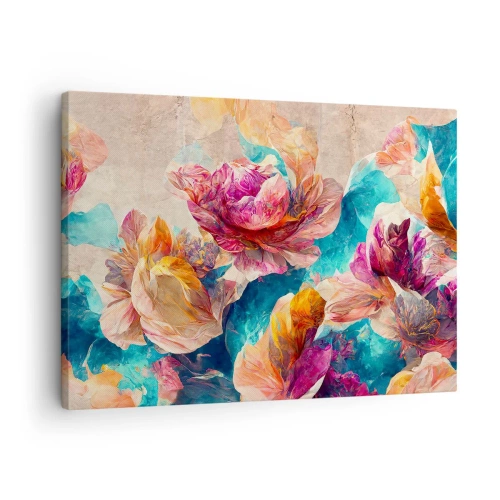 Bild auf Leinwand - Leinwandbild - Bunte Blumen auf beigem Hintergrund - 70x50cm - Farbenpracht des Straußes - Moderne Wanddekoration für Wohnzimmer und Schlafzimmer ARTTOR
