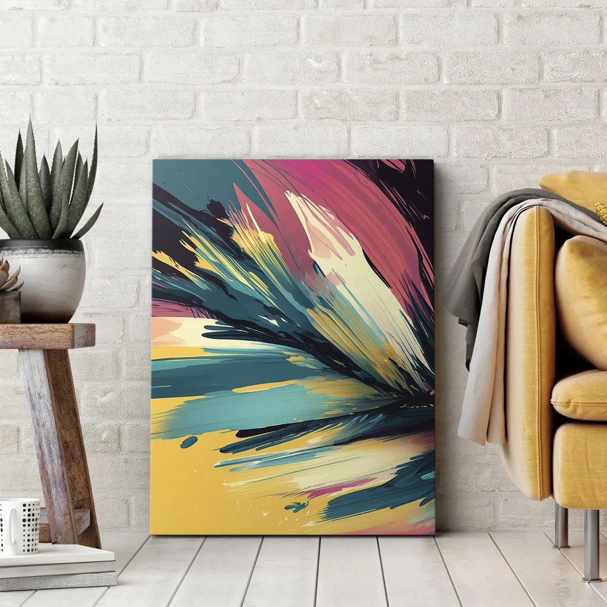 Bild auf Leinwand - Leinwandbild - Eine abstrakte Komposition in intensiven und kontrastreichen Farben. - 50x70cm - Komposition – eine Explosion der Freude - Moderne Wanddekoration für Wohnzimmer und Schlafzimmer ARTTOR