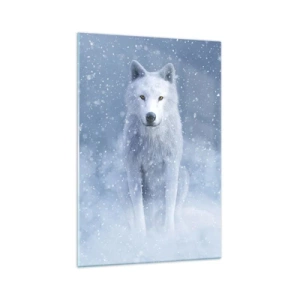 Glasbild - Bild auf glas - Weißer Wolf in einer verschneiten Landschaft - 70x100cm - In Winterstimmung - Moderne Wanddekoration für Wohnzimmer und Schlafzimmer ARTTOR