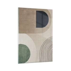 Glasbild - Bild auf glas - Geometrische Formen in Beige- und Grüntönen - 80x120cm - Sanftheit des Ovals - Moderne Wanddekoration für Wohnzimmer und Schlafzimmer ARTTOR