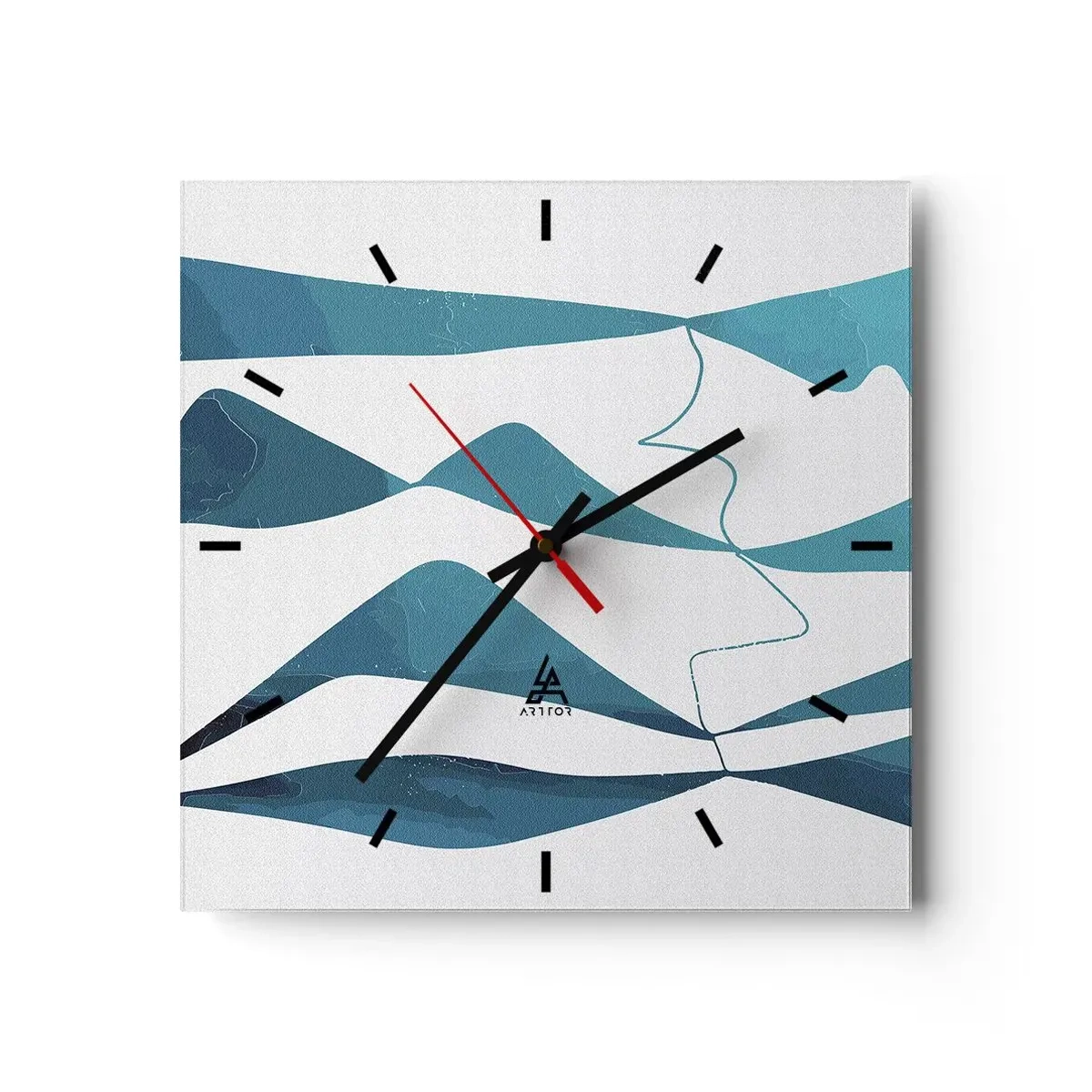 Wanduhr - Glasuhr - Abstraktion: türkisfarbene Verbindung - 40x40 cm