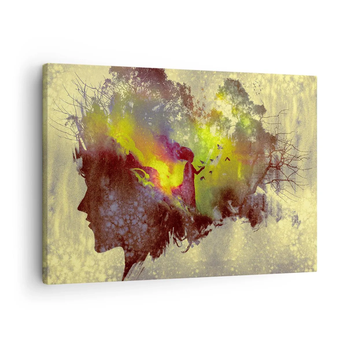 Bild auf Leinwand - Leinwandbild - Künstlerische Silhouette einer Frau mit der Natur im Hintergrund - 70x50cm - Mutter Natur - Moderne Wanddekoration für Wohnzimmer und Schlafzimmer ARTTOR
